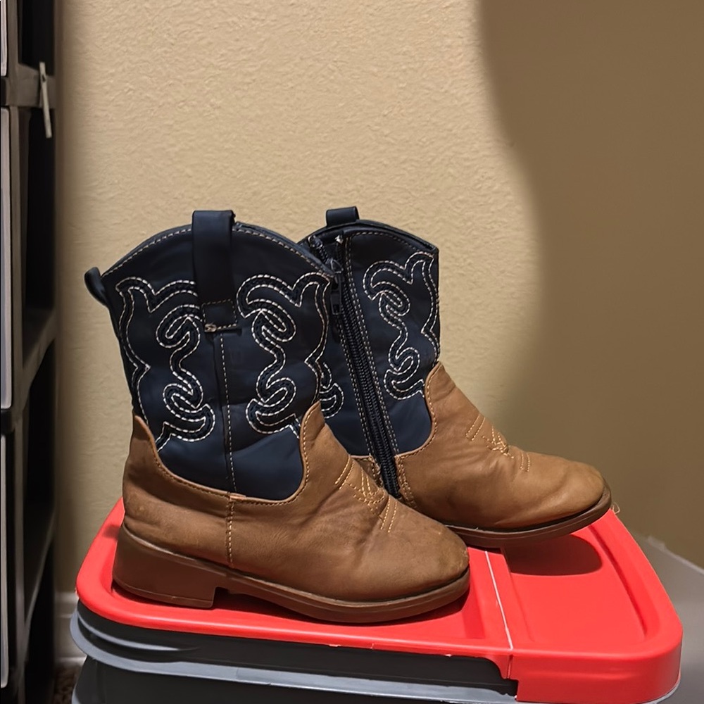 Kids Brown and Blue Western Boots
